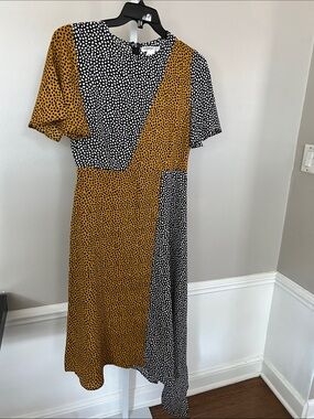 Glamorous Mustard and Black Dot Panel Midi Dress